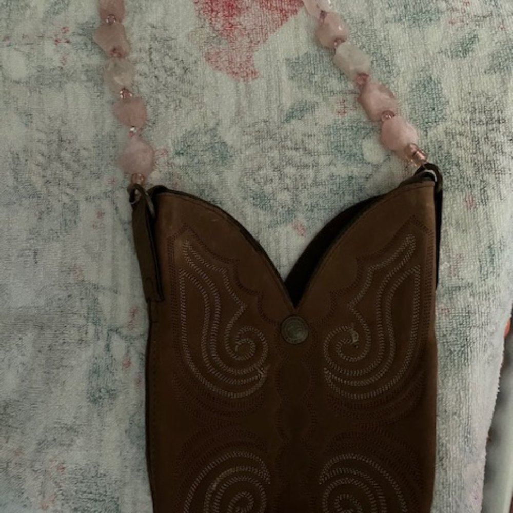 Unique Upcycled Cowboy Boot Purse W/Pink Quartz